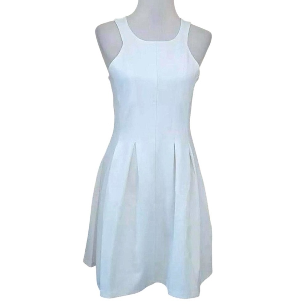 Ivory Off White Dress Stretch Knit Pleated Sleeveless Coquette Minimalist Medium